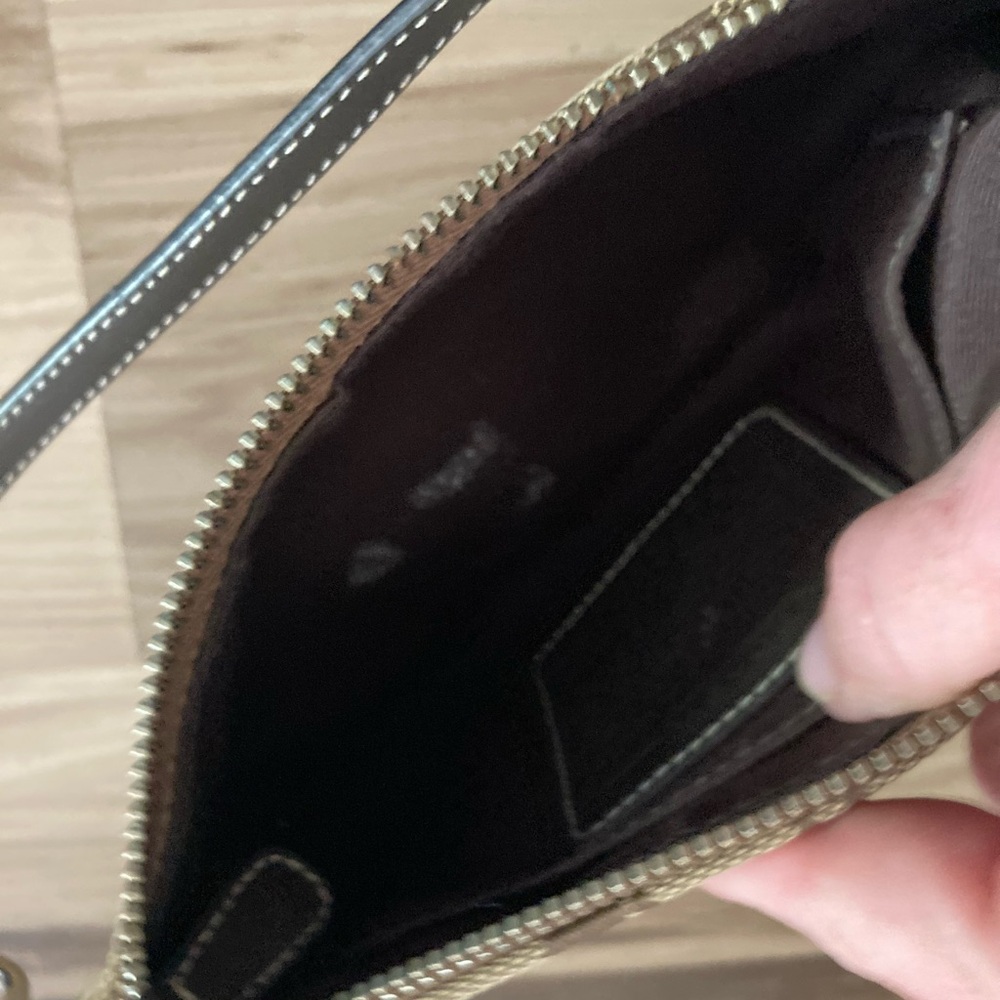 Coach Demi Signature Purse Bag Pouch Khaki Tan Monogram Chocolate Leather # 6094 - Picture 6 of 9